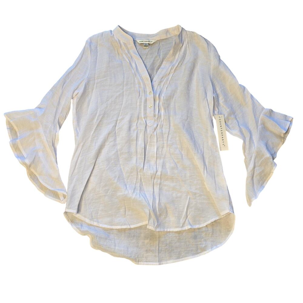Counterparts Top Womens Small White Lightweight Blouse Flutter‎ Fairy Coquette